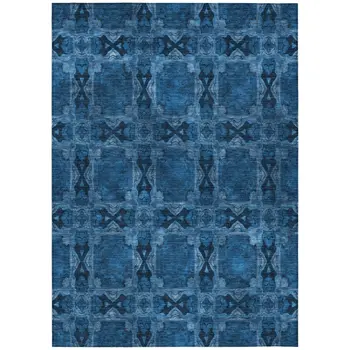 3' X 5' Navy and Gray Floral Medallion Washable Non Skid Indoor Outdoor Area Rug