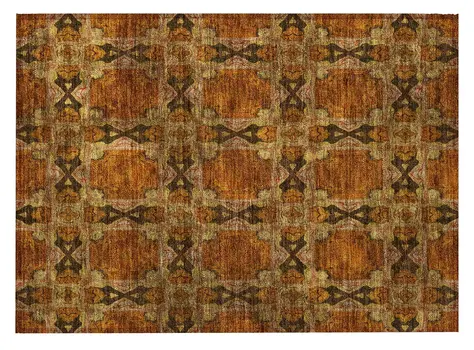 2' X 3' Orange and Rust Floral Medallion Washable Non Skid Indoor Outdoor Area Rug