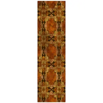 8' Runner Orange and Rust Floral Medallion Washable Non Skid Indoor Outdoor Runner Rug