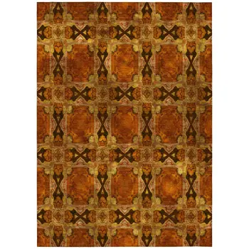 8' X 10' Orange And Rust Floral Medallion Washable Indoor Outdoor Area Rug
