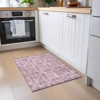 2' X 3' Pink Floral Medallion Washable Non Skid Indoor Outdoor Area Rug