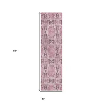 8' Runner Pink Floral Medallion Washable Non Skid Indoor Outdoor Runner Rug