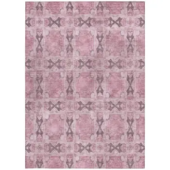 5' X 8' Pink Floral Medallion Washable Non Skid Indoor Outdoor Area Rug
