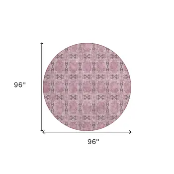 8' Round Pink Round Floral Medallion Washable Non Skid Indoor Outdoor Area Rug
