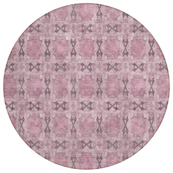 8' Round Pink Round Floral Medallion Washable Non Skid Indoor Outdoor Area Rug