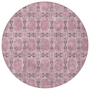 8' Round Pink Round Floral Medallion Washable Non Skid Indoor Outdoor Area Rug