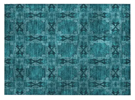 2' X 3' Teal Floral Medallion Washable Non Skid Indoor Outdoor Area Rug