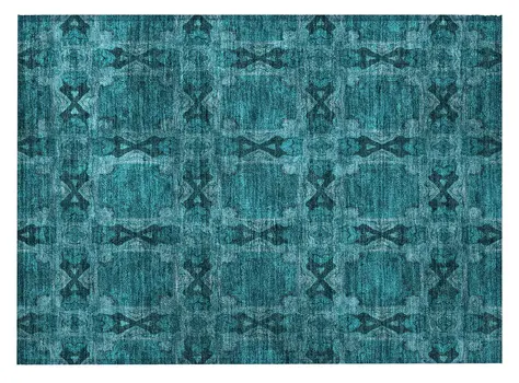 2' X 3' Teal Floral Medallion Washable Non Skid Indoor Outdoor Area Rug