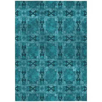 5' X 8' Teal Floral Medallion Washable Non Skid Indoor Outdoor Area Rug
