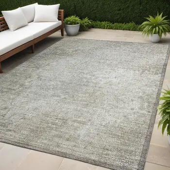 5' X 8' Beige Washable Non Skid Indoor Outdoor Area Rug