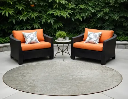 8' Round Beige Round Washable Non Skid Indoor Outdoor Area Rug