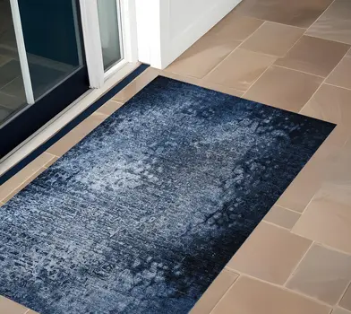 2' X 3' Blue Washable Non Skid Indoor Outdoor Area Rug