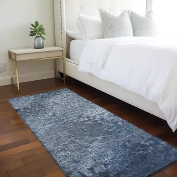 8' Runner Blue Washable Non Skid Indoor Outdoor Runner Rug