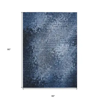 5' X 8' Blue Washable Non Skid Indoor Outdoor Area Rug
