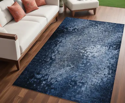 5' X 8' Blue Washable Non Skid Indoor Outdoor Area Rug