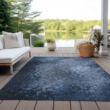 5' X 8' Blue Washable Non Skid Indoor Outdoor Area Rug