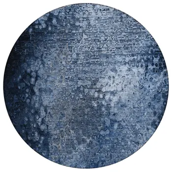 8' Round Blue Round Washable Non Skid Indoor Outdoor Area Rug
