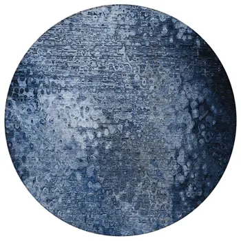 8' Round Blue Round Washable Non Skid Indoor Outdoor Area Rug