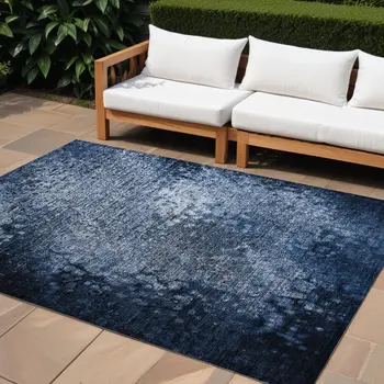 9' X 12' Blue Washable Non Skid Indoor Outdoor Area Rug