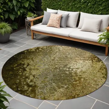 8' Round Brown Round Washable Non Skid Indoor Outdoor Area Rug