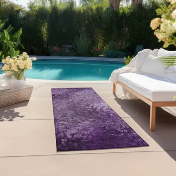 8' Runner Purple Washable Non Skid Indoor Outdoor Runner Rug