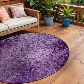 8' Round Purple Round Washable Non Skid Indoor Outdoor Area Rug