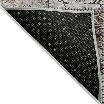 8' Round Taupe and Ivory Round Patchwork Washable Non Skid Indoor Outdoor Area Rug