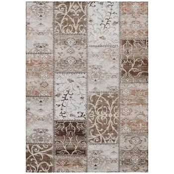 10' X 14' Taupe and Ivory Patchwork Washable Non Skid Indoor Outdoor Area Rug