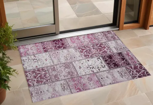 2' X 3' Mountbatten Pink Patchwork Washable Non Skid Indoor Outdoor Area Rug