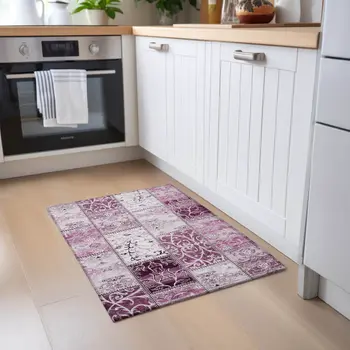 2' X 3' Mountbatten Pink Patchwork Washable Non Skid Indoor Outdoor Area Rug
