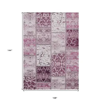 9' X 12' Pink Patchwork Washable Indoor Outdoor Area Rug