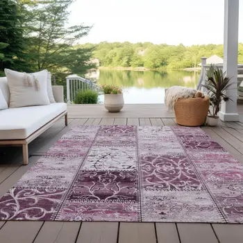 10' X 14' Mountbatten Pink Patchwork Washable Non Skid Indoor Outdoor Area Rug