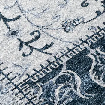 8' Round Denim Blue Round Patchwork Washable Non Skid Indoor Outdoor Area Rug