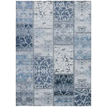 9' X 12' Denim Blue Patchwork Washable Non Skid Indoor Outdoor Area Rug