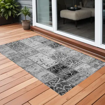 2' X 3' Gray Patchwork Washable Non Skid Indoor Outdoor Area Rug