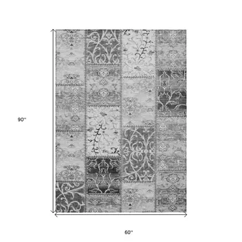 5' X 8' Gray Patchwork Washable Non Skid Indoor Outdoor Area Rug