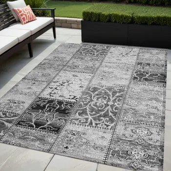 5' X 8' Gray Patchwork Washable Non Skid Indoor Outdoor Area Rug