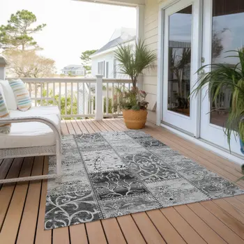 8' X 10' Gray Patchwork Washable Non Skid Indoor Outdoor Area Rug