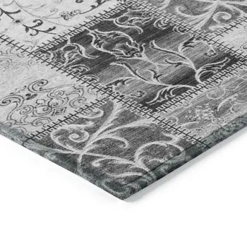 9' X 12' Gray Patchwork Washable Non Skid Indoor Outdoor Area Rug