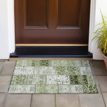 2' X 3' Green Patchwork Washable Non Skid Indoor Outdoor Area Rug