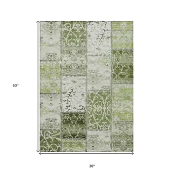 3' X 5' Green Patchwork Washable Non Skid Indoor Outdoor Area Rug
