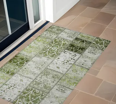 3' X 5' Green Patchwork Washable Non Skid Indoor Outdoor Area Rug