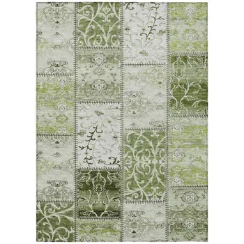 5' X 8' Green Patchwork Washable Non Skid Indoor Outdoor Area Rug