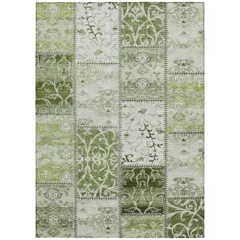 5' X 8' Green Patchwork Washable Non Skid Indoor Outdoor Area Rug