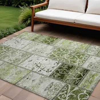 10' X 14' Green Patchwork Washable Non Skid Indoor Outdoor Area Rug