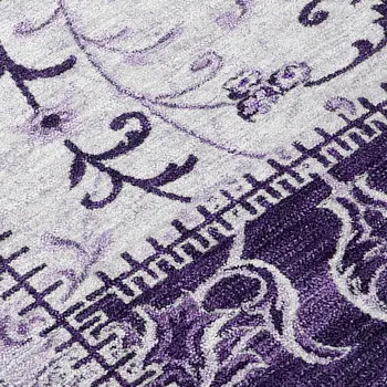 8' Round Purple Round Patchwork Washable Non Skid Indoor Outdoor Area Rug