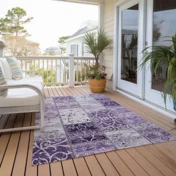 8' X 10' Purple Patchwork Washable Non Skid Indoor Outdoor Area Rug