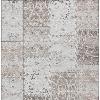 5' X 8' Taupe Patchwork Distressed Washable Indoor Outdoor Area Rug