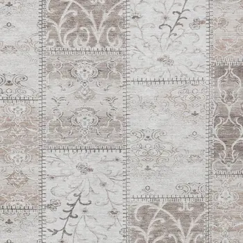 5' X 8' Taupe Patchwork Distressed Washable Indoor Outdoor Area Rug