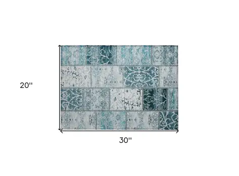 2' X 3' Teal Patchwork Washable Non Skid Indoor Outdoor Area Rug